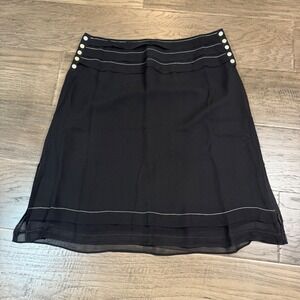 Dizzy Lizzie Black Silk Skirt Size 8‎ A-Line White Stitching Buttons